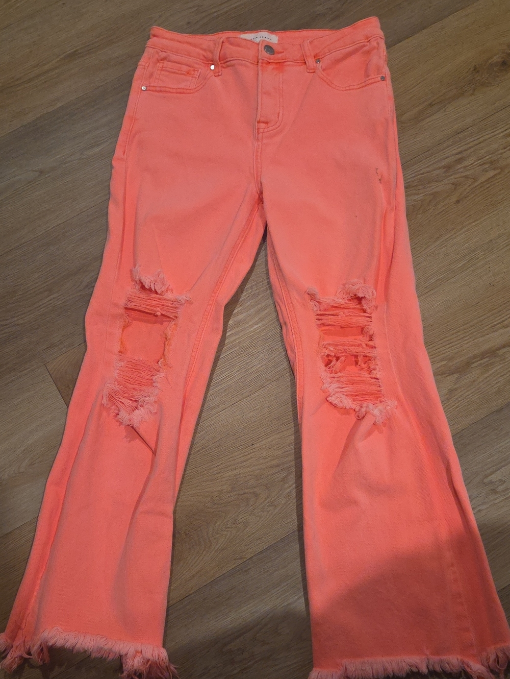 Coral Distressed Cropped Flare Jeans - Women